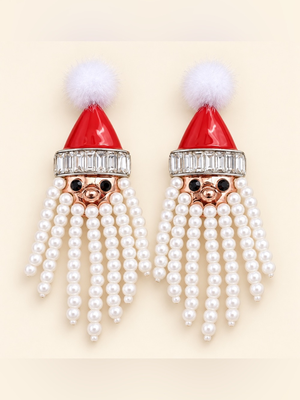 Red Santa Pearl Drop Earrings